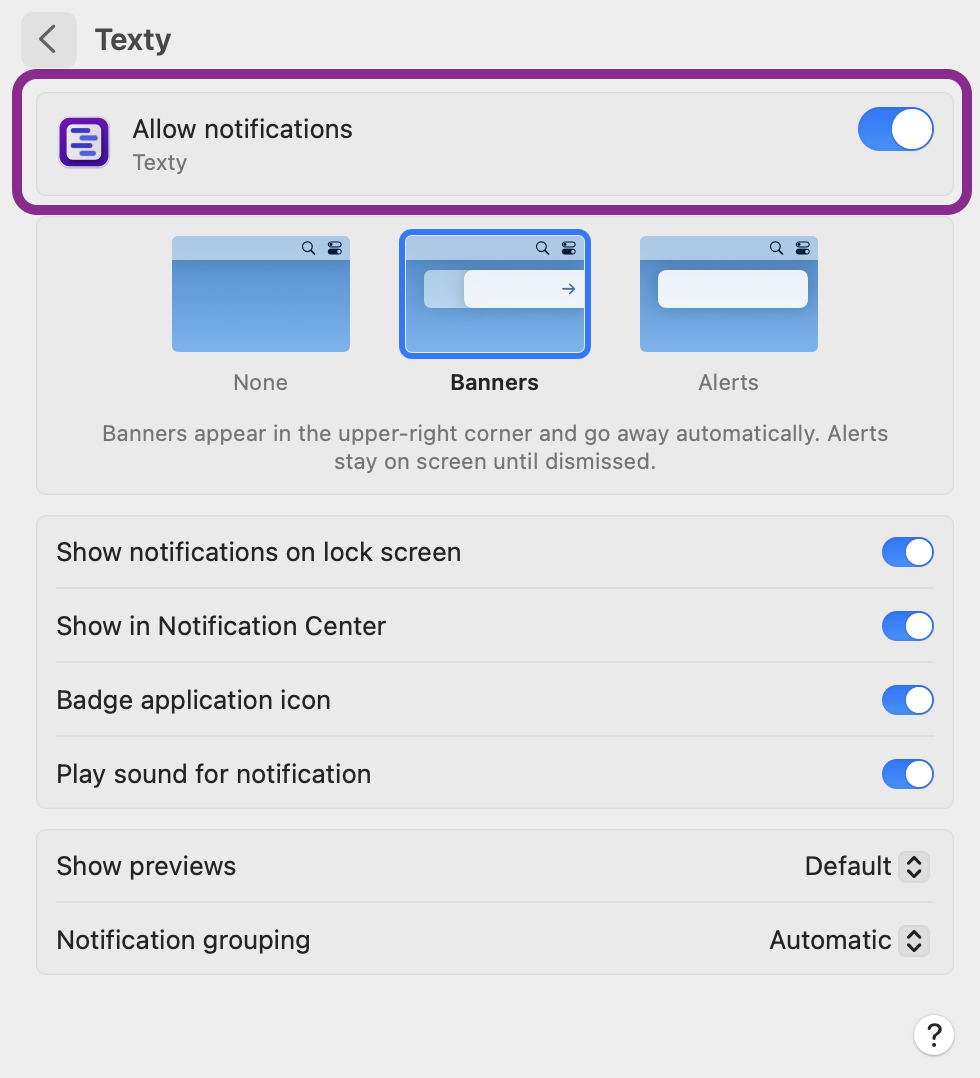 Texty enable notifications
