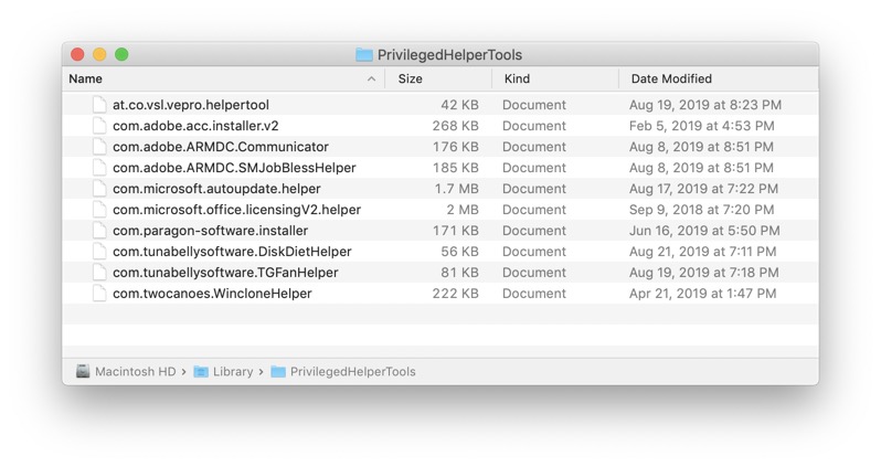 File list in /Library/PriviledgedHelperTools