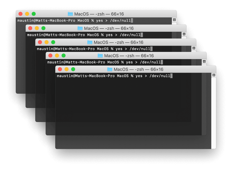Screenshot showing multiple terminal windows, each running the 