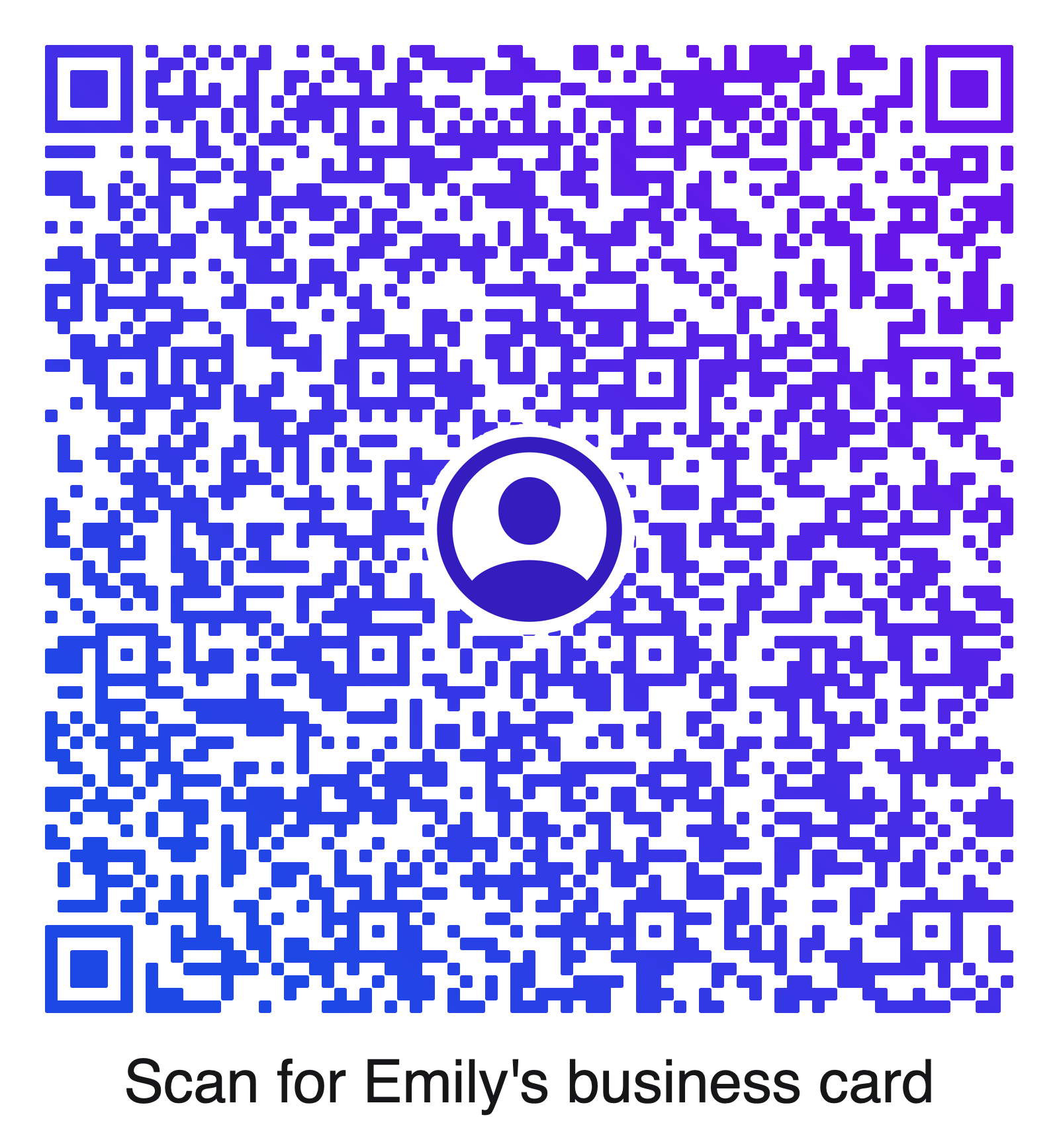 A Person QR code with a center contact icon and business-card text