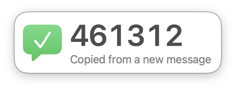 Texty confirming that sign-in code 461312 was copied automatically from a new message