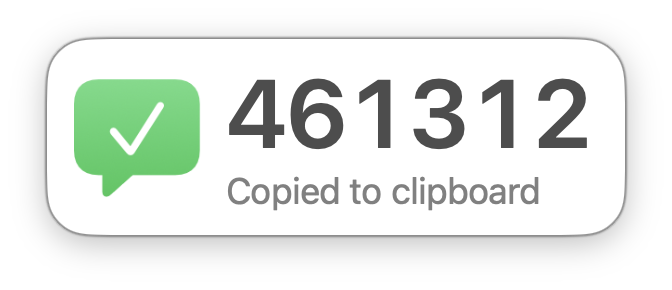 Texty confirming that sign-in code 461312 was copied to the clipboard