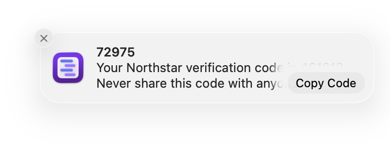 A Texty message notification with a Copy Code button