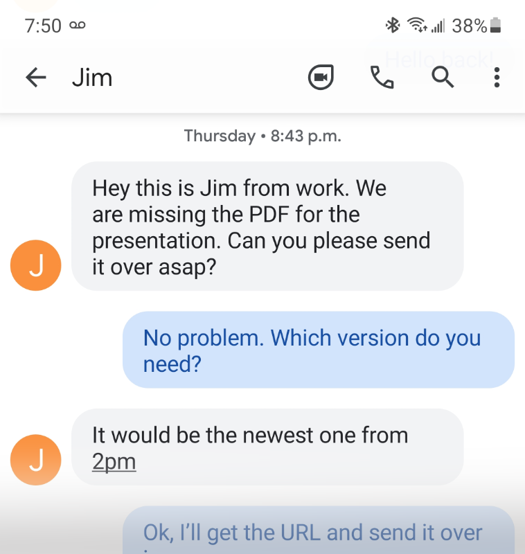 Screenshot of Texty for Android displaying a conversation excerpt, closely matching the interface and content as seen on macOS, demonstrating the app's uniformity and seamless message synchronization across different platforms.